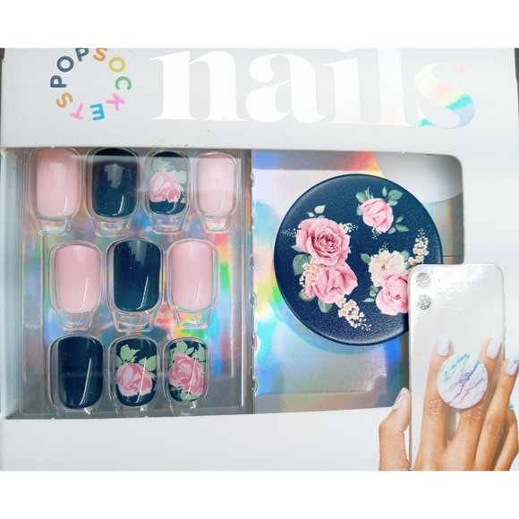 Popsocket Nails Phone Grip Matching Kit Pink Roses Vintage Perfume 804704 Set - Picture 2 of 4
